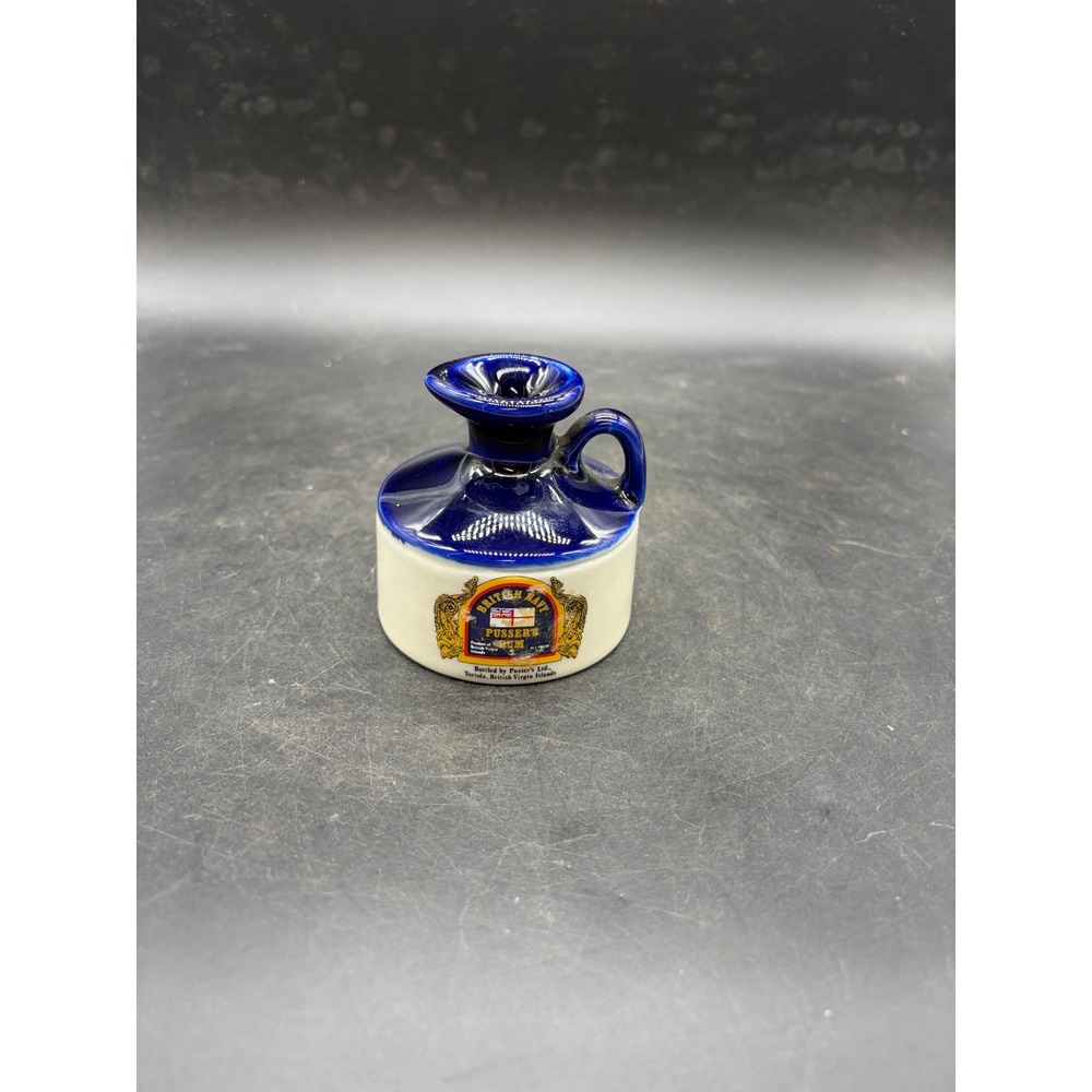 British Navy Pussers Rum Ceramic Miniature Decanter Jug Cobalt Blue Nautical
